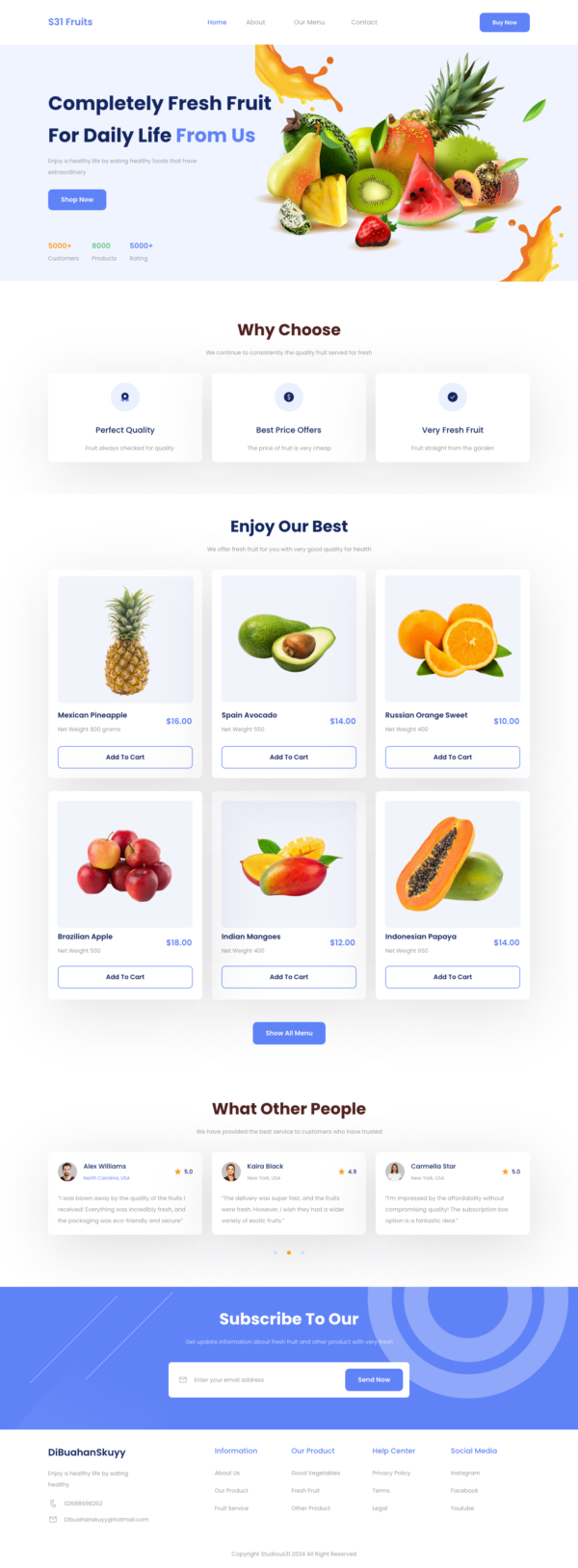 Fruit E-commerce Web Design Figma & Adobe XD Template - Studious31